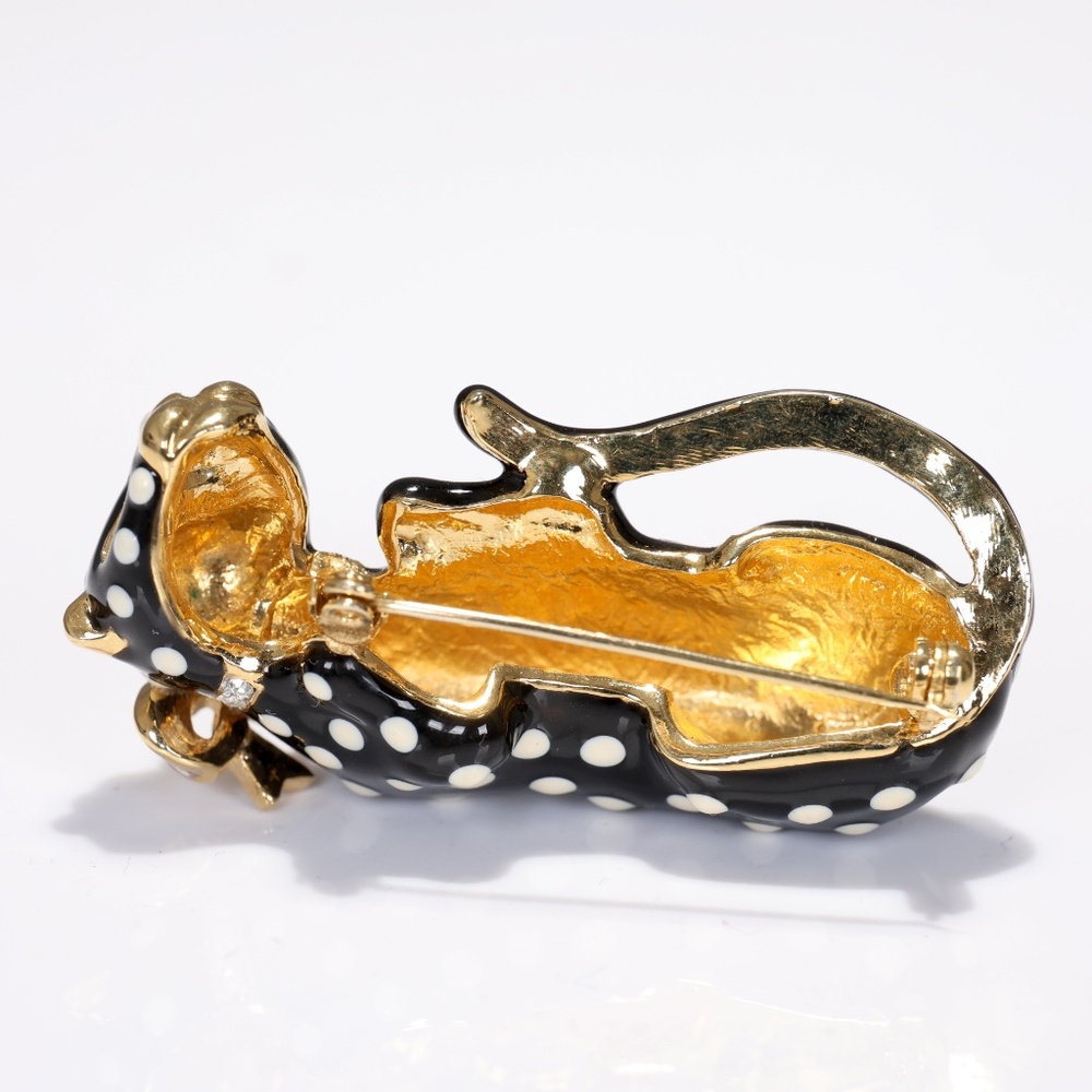 Vintage Kenneth Jay Lane Enamel Black Jaguar Crystal Pin Brooch - Picture 4 of 5